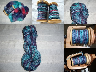 LGJ BFL Turquoise / Navy / Red - Yarn collage